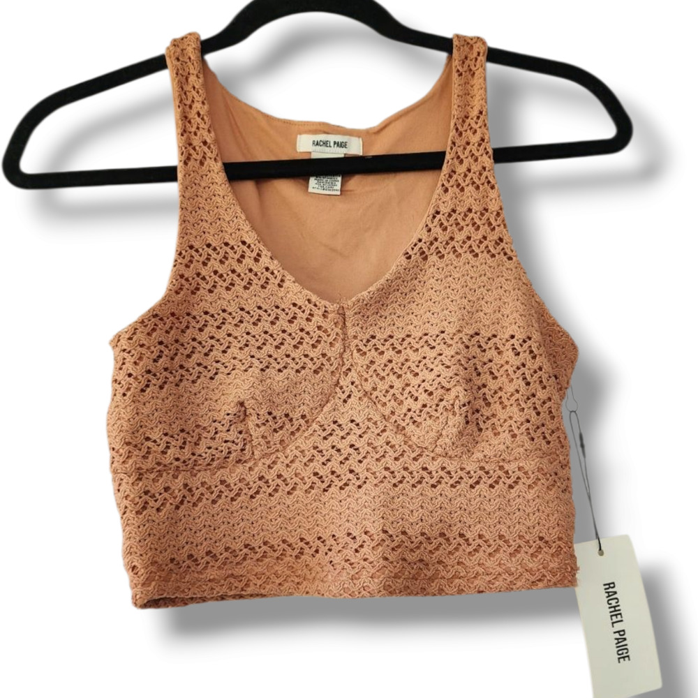 Rachel Paige Crochet Crop top vest peach almond tan Boho Festival Y2K New XS